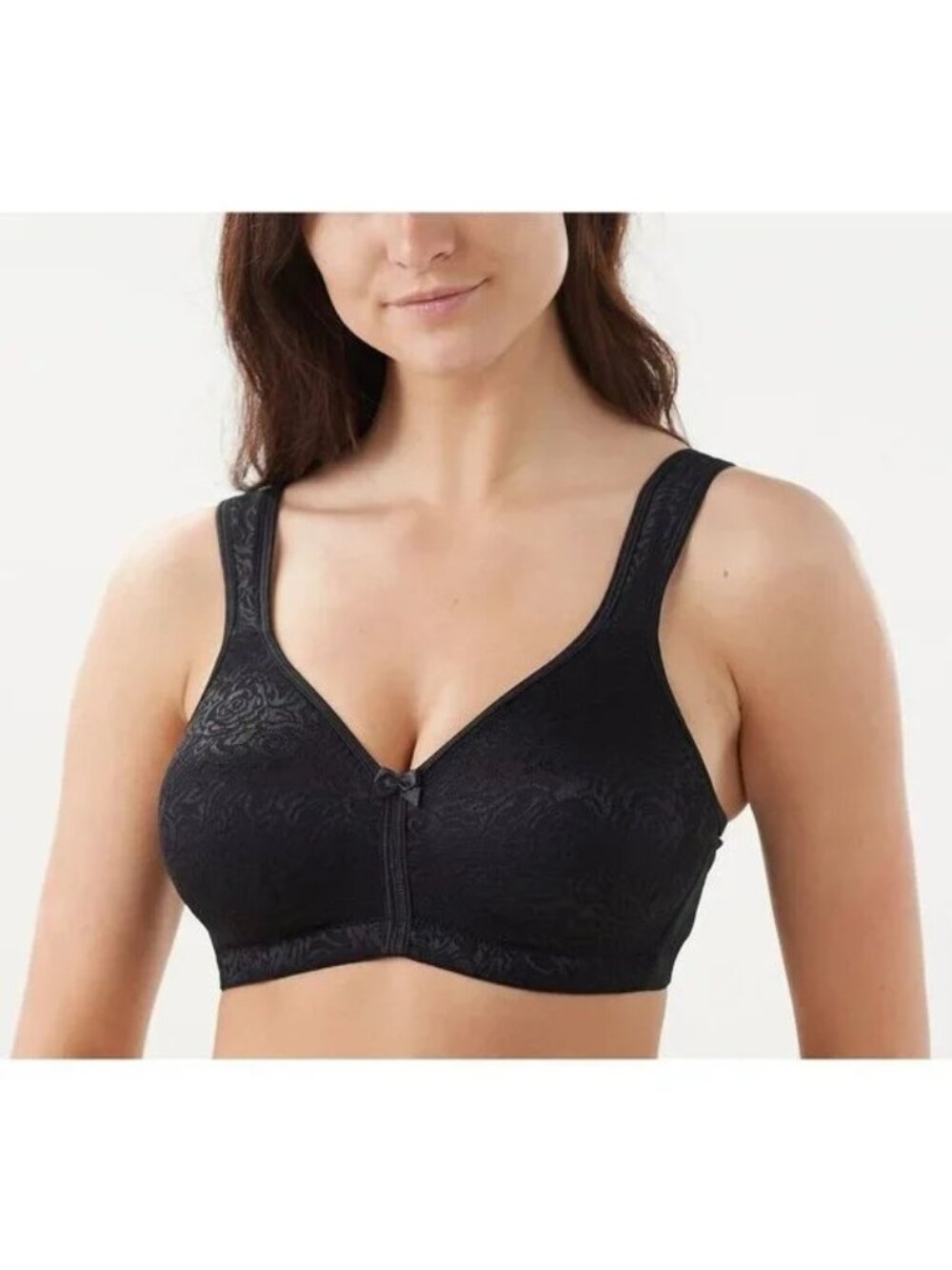 Breezies Wild Rose Support Bra Size 36B Seamless Wire Free Black Intimate NEW
